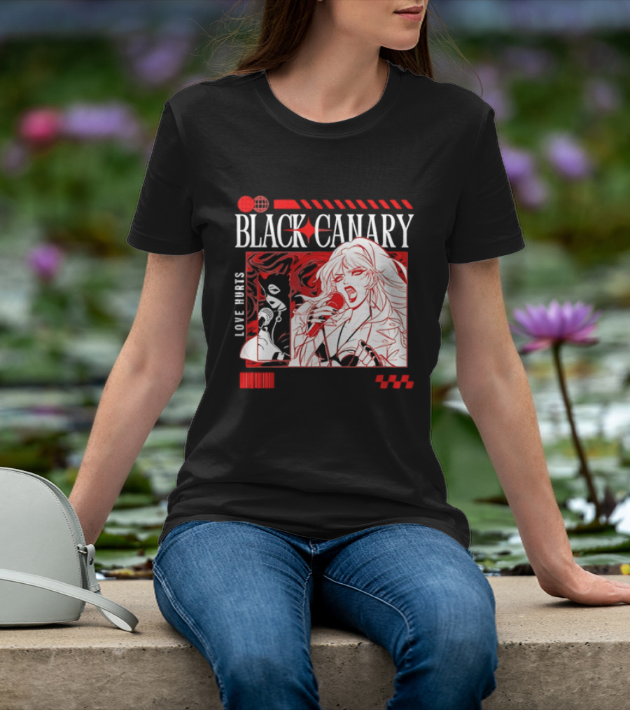 Black Canary Love Hurts DC Comics Superhero Microphone Music Scene T-Shirt