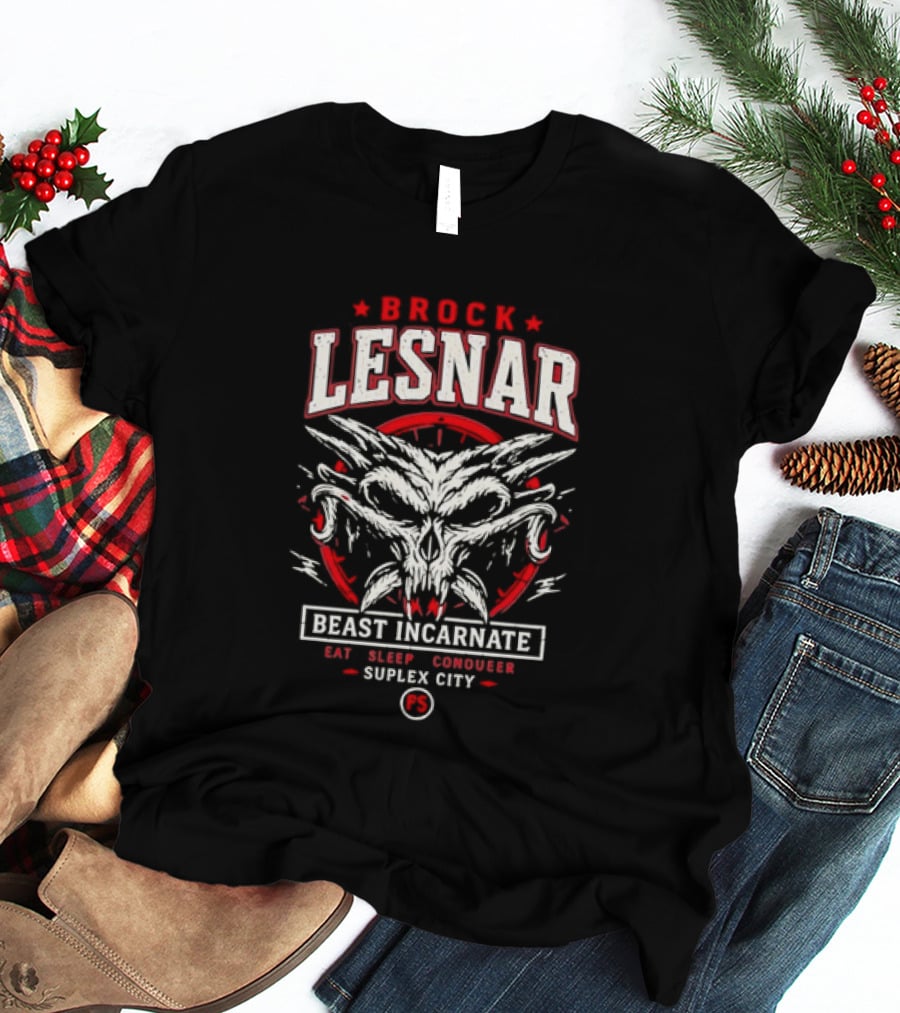 Brock Lesnar Beast Incarnate Eat Sleep Conquer Suplex City Skull Motif T-Shirt