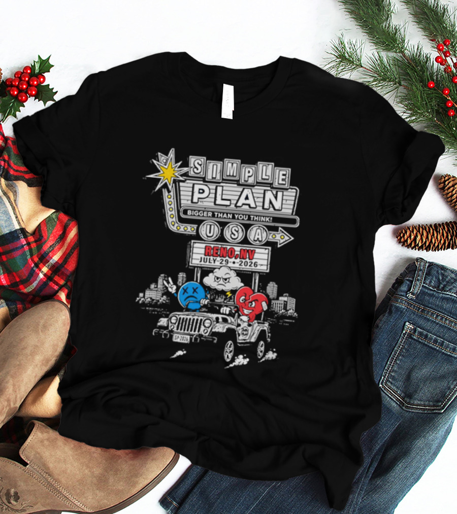 Bigger Than You Think Simple Plan USA Tour Reno NV 2026 Jeep Adventure T-Shirt
