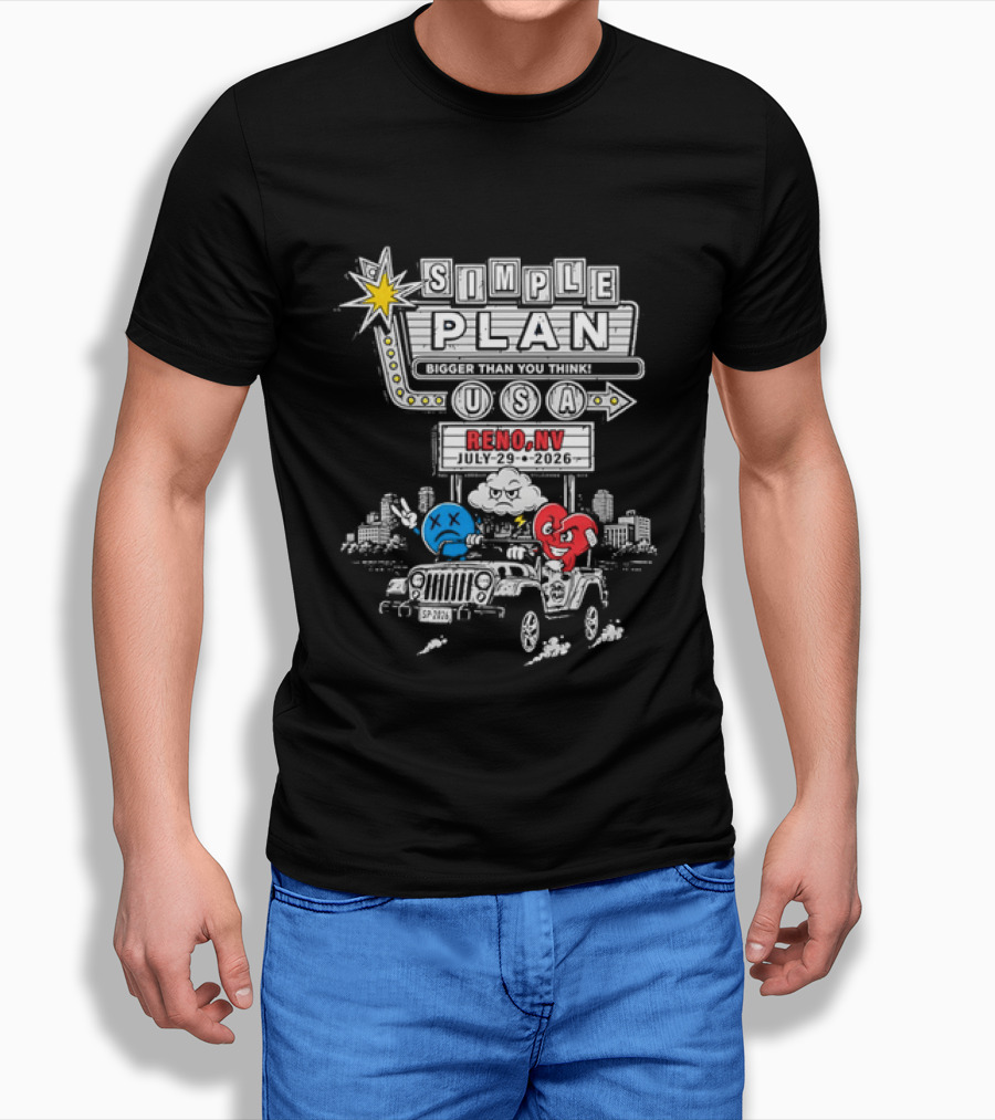 Bigger Than You Think Simple Plan USA Tour Reno NV 2026 Jeep Adventure T-Shirt