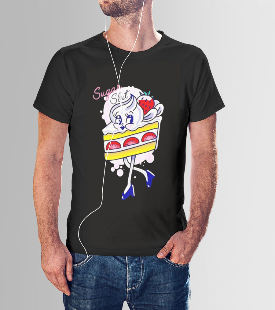 Sugar Slut Strawberry Cake Cartoon Slice With Whipped Cream And Berries T-Shirt