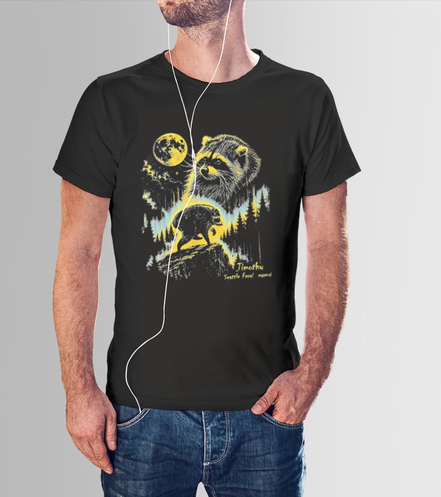 Timothy Seattle Feral Legend Raccoon Wildlife Moon Night Scene T-Shirt