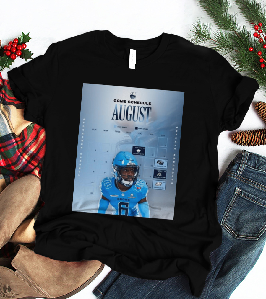 Toronto Argonauts August Game Schedule 2023 CFL Football Player Calendar T-Shirt