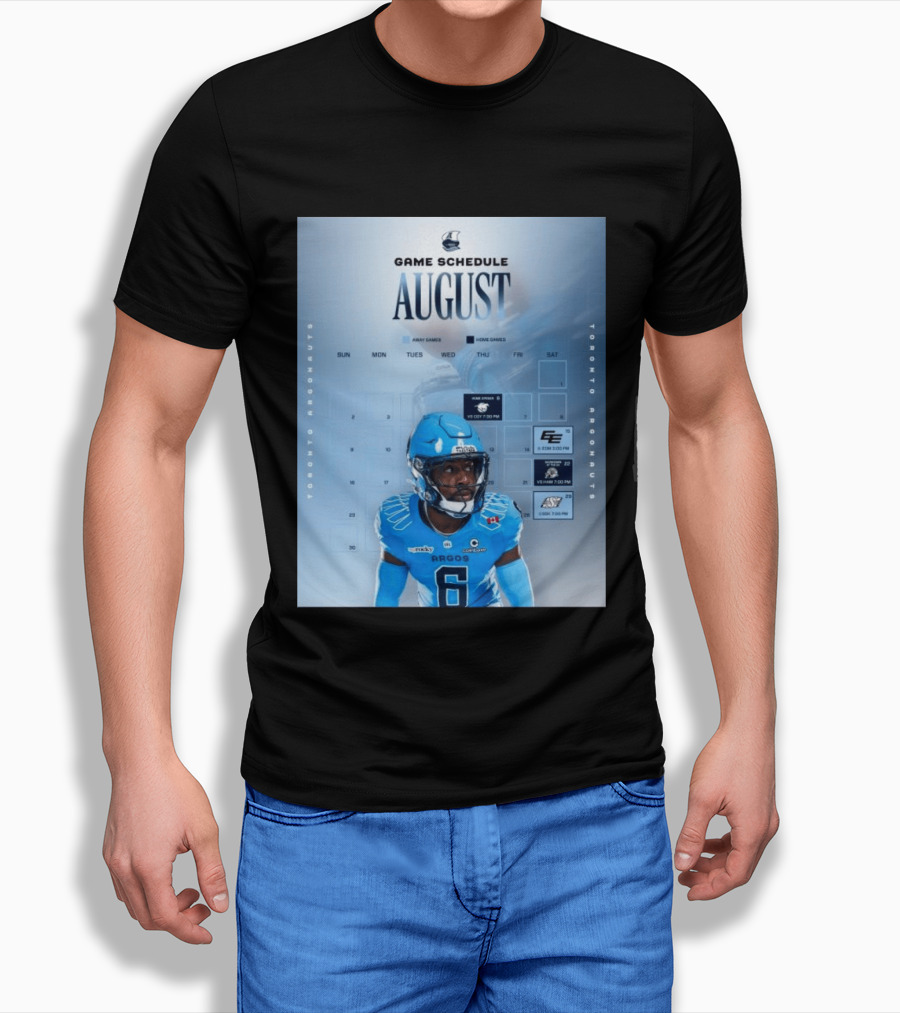 Toronto Argonauts August Game Schedule 2023 CFL Football Player Calendar T-Shirt