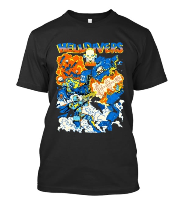 Helldivers Super Earth Soldier Combat Action Explosive Battle Scene T-Shirt