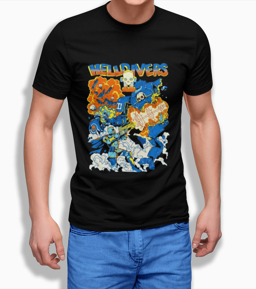 Helldivers Super Earth Soldier Combat Action Explosive Battle Scene T-Shirt