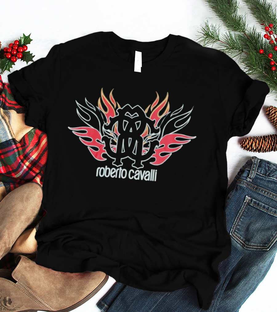 Roberto Cavalli Flaming Logo Fashion T-Shirt