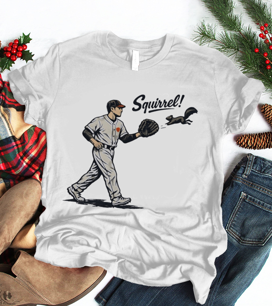 Baseball Player With Glove And Squirrel Chase T-Shirt