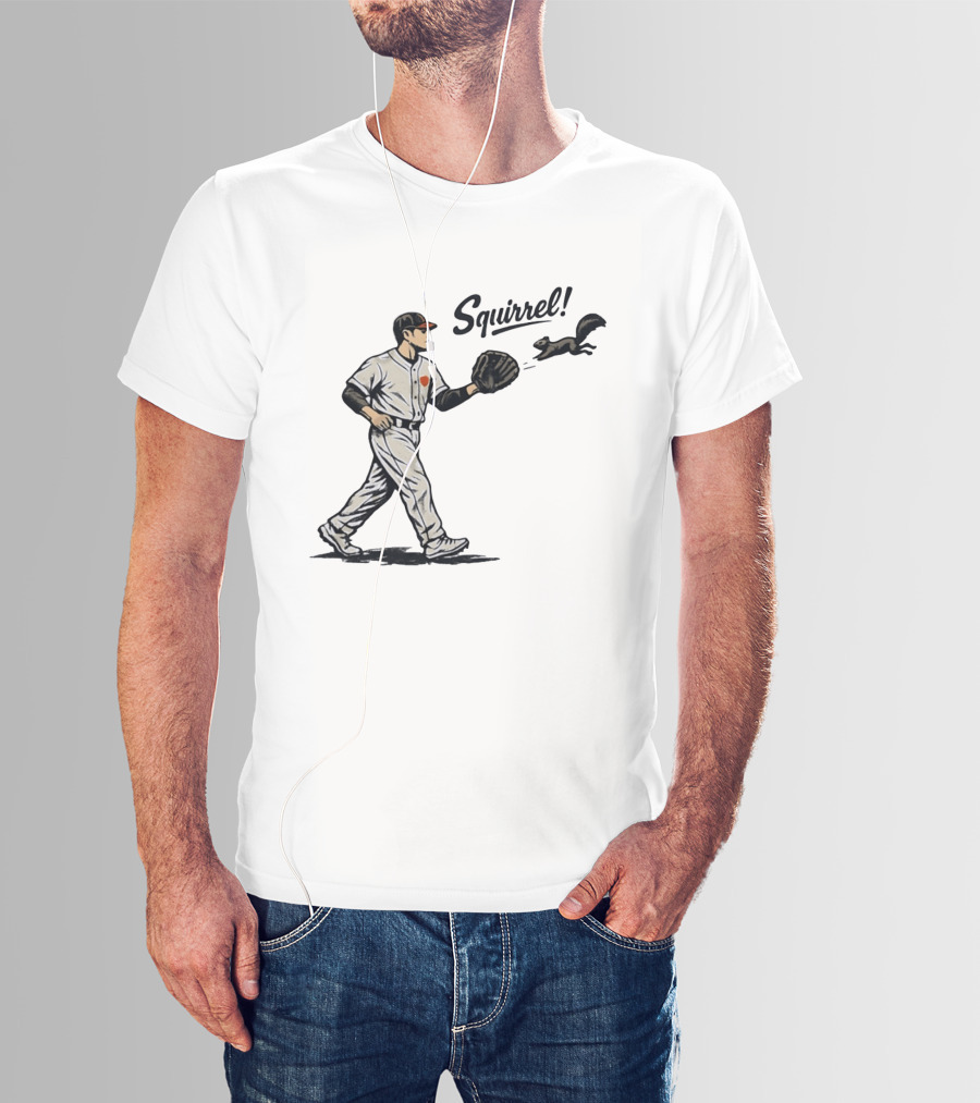 Baseball Player With Glove And Squirrel Chase T-Shirt