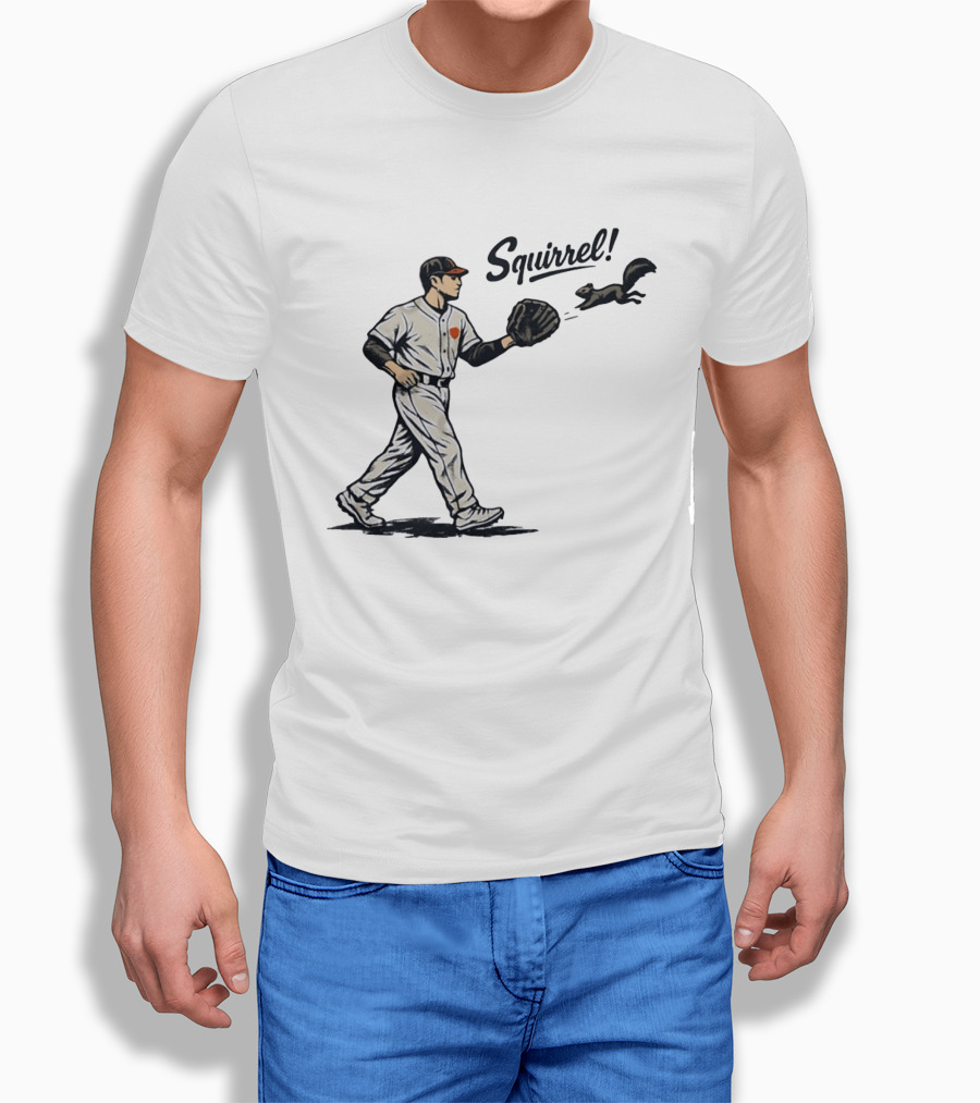 Baseball Player With Glove And Squirrel Chase T-Shirt