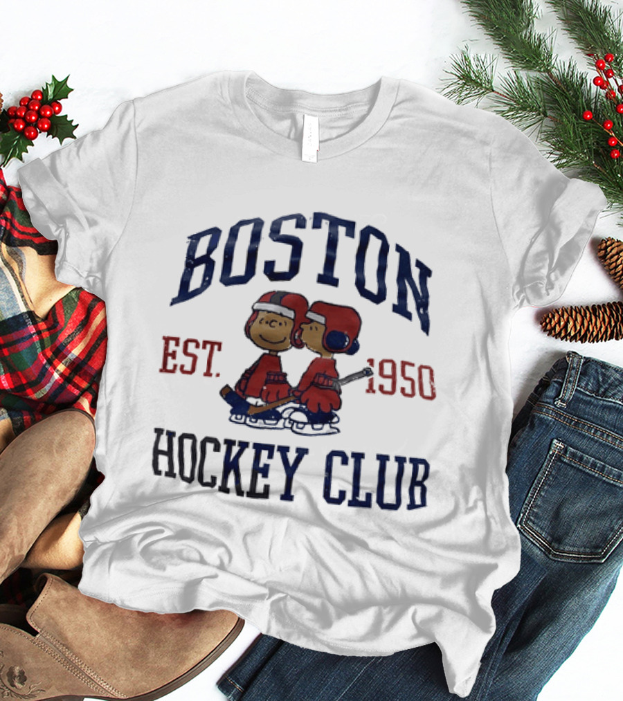 Boston Hockey Club Est 1950 Peanuts Characters Distressed T-Shirt