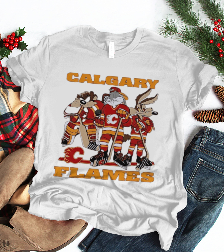 Calgary Flames Looney Tunes Bugs Bunny Hockey Team Characters T-Shirt