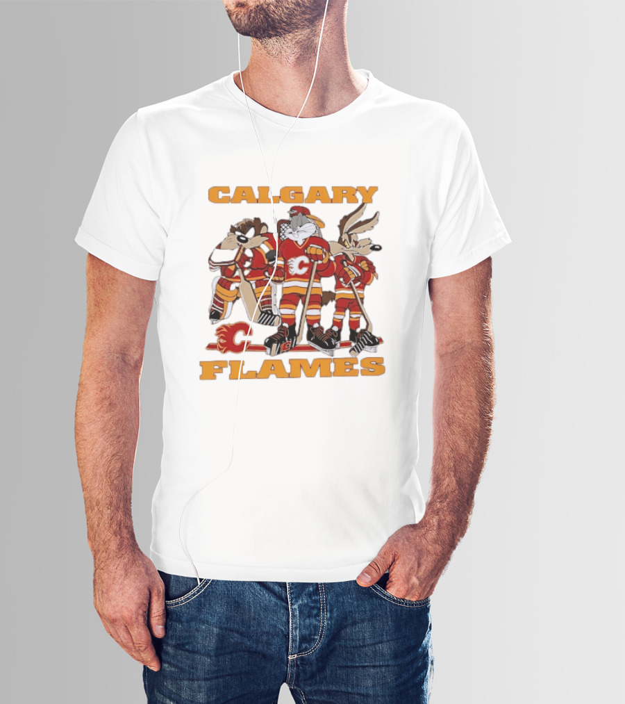 Calgary Flames Looney Tunes Bugs Bunny Hockey Team Characters T-Shirt