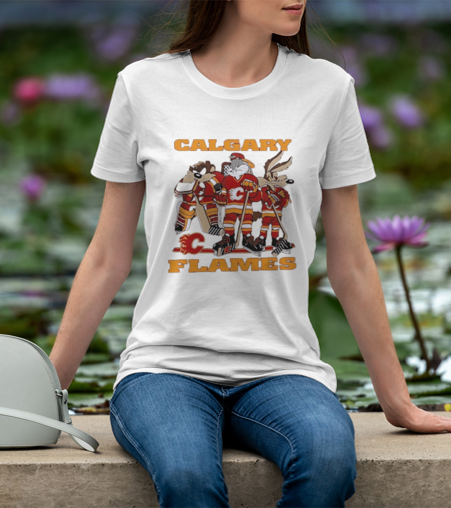 Calgary Flames Looney Tunes Bugs Bunny Hockey Team Characters T-Shirt