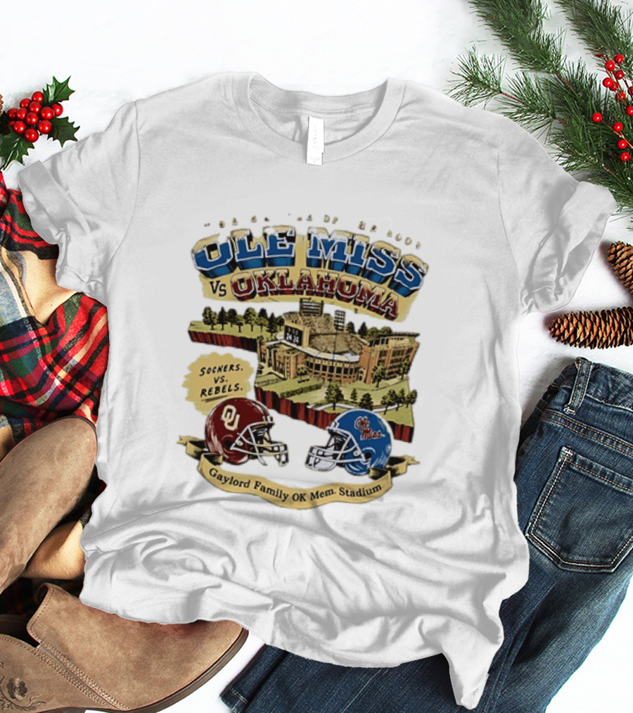 Ole Miss Vs Oklahoma Sooners Rebels Gaylord Family OK Mem Stadium T-Shirt