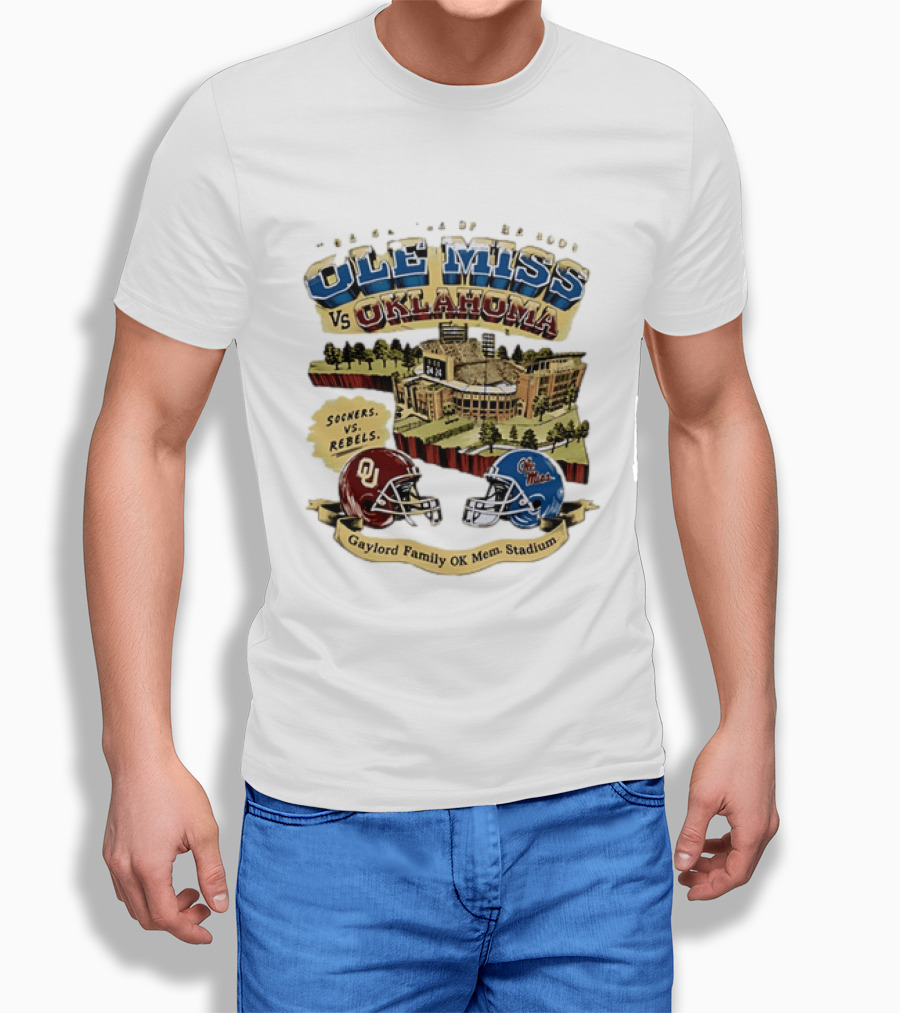 Ole Miss Vs Oklahoma Sooners Rebels Gaylord Family OK Mem Stadium T-Shirt