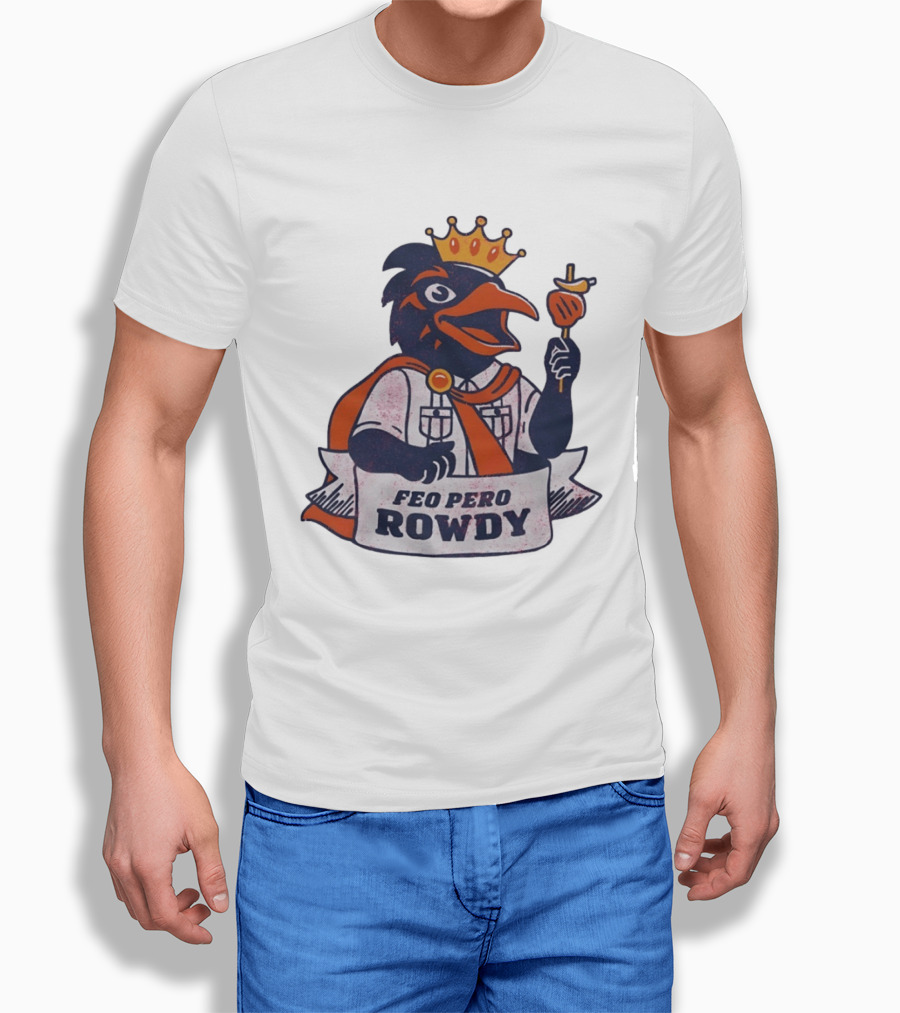 Feo Pero Rowdy Distressed Crow King Feopero With Skewer And Crown T-Shirt
