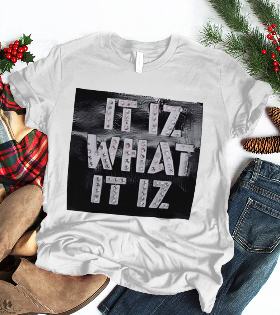 It Iz What It Iz Rhinestone Sparkly Slang Black T-Shirt