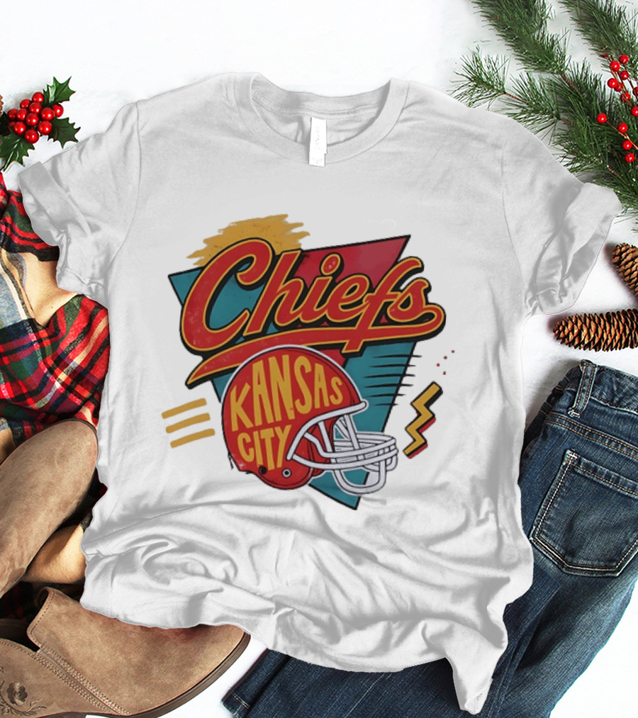Kansas City Chiefs Helmet Retro Style Football T-Shirt