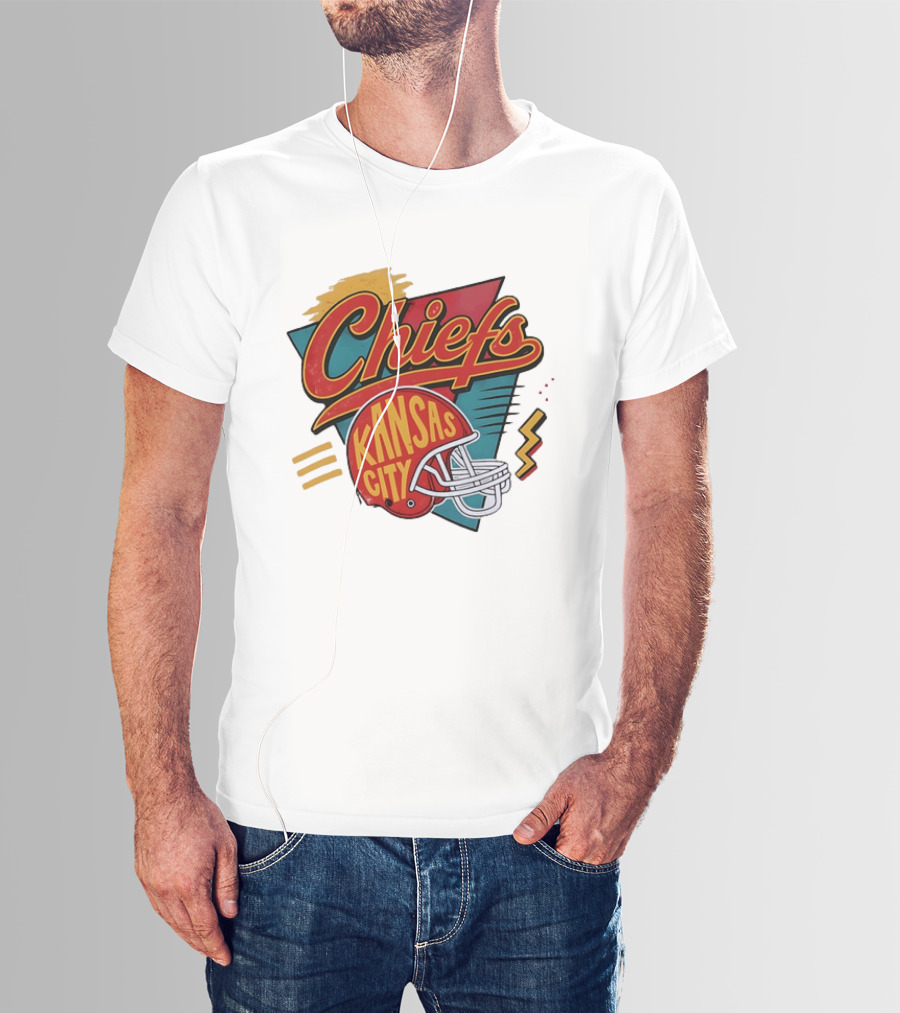 Kansas City Chiefs Helmet Retro Style Football T-Shirt