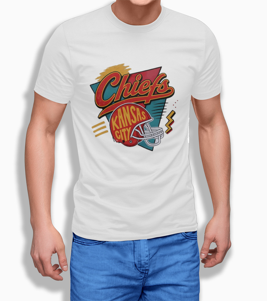 Kansas City Chiefs Helmet Retro Style Football T-Shirt