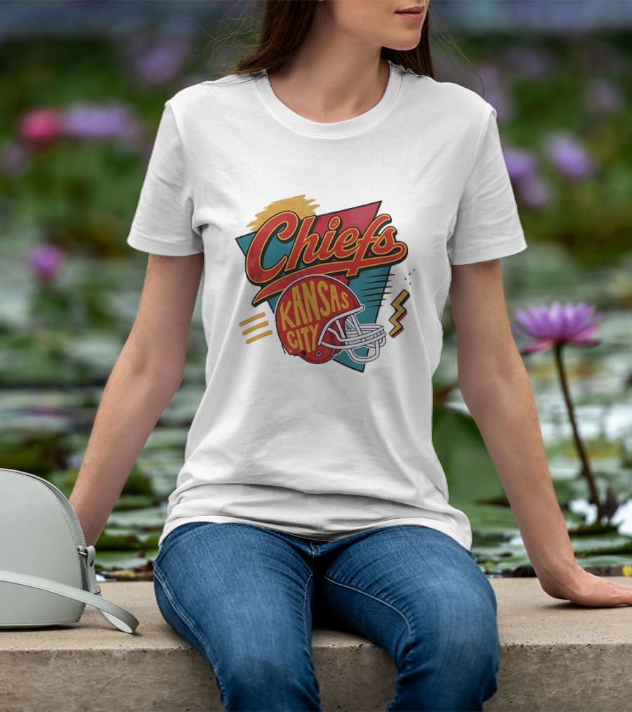 Kansas City Chiefs Helmet Retro Style Football T-Shirt