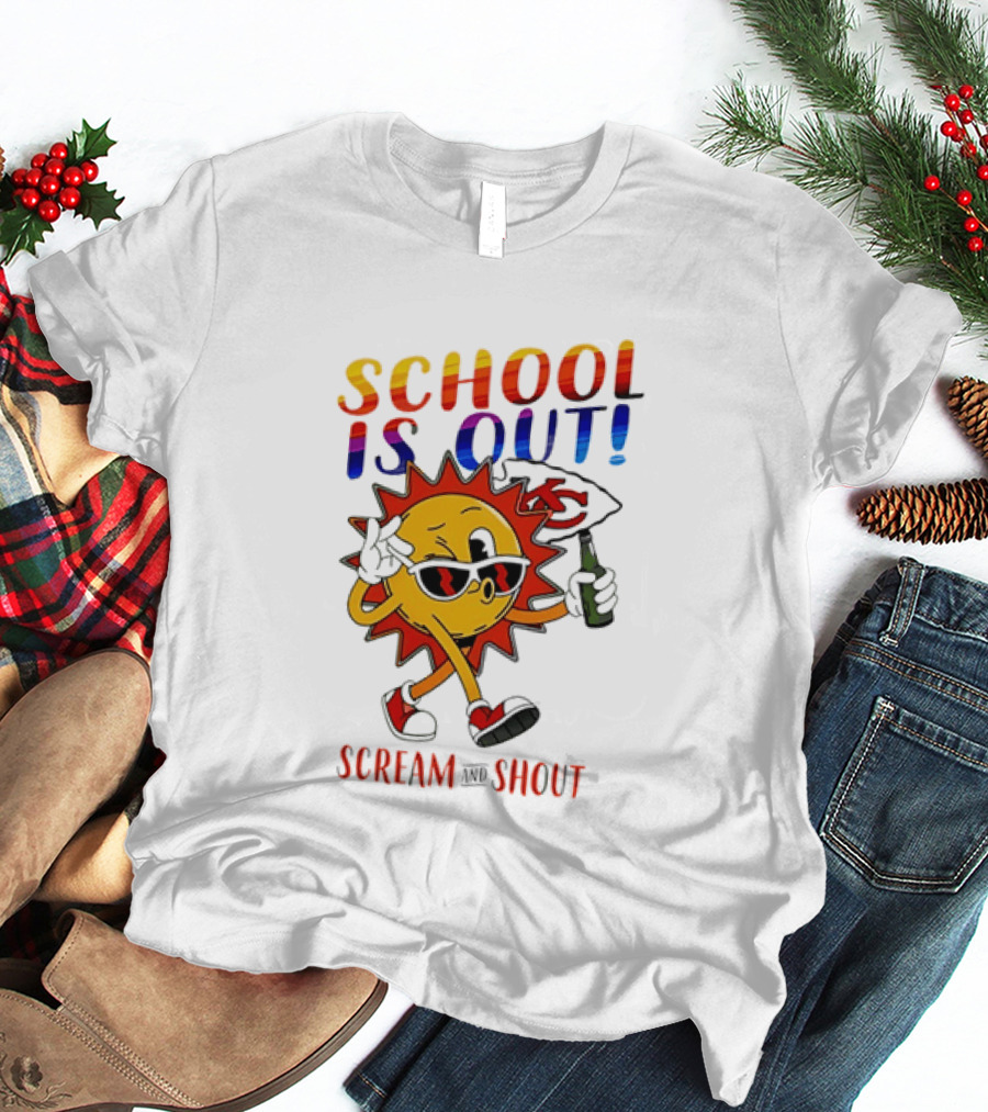 Kansas City Chiefs Sun Character School Is Out Scream And Shout T-Shirt