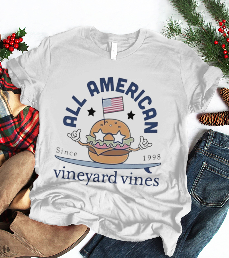 All American Burger Vineyard Vines Since 1998 Flag Stars T-Shirt