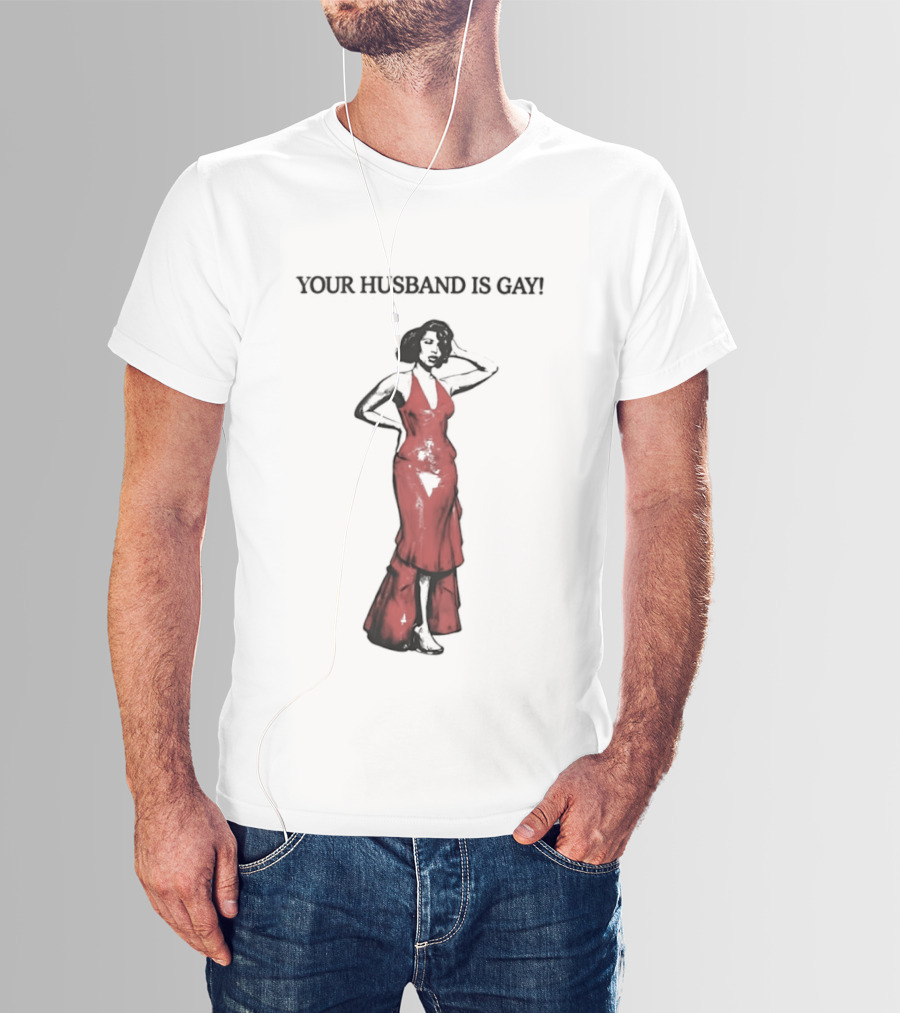 Your Husband Is Gay Woman In Red Dress T-Shirt