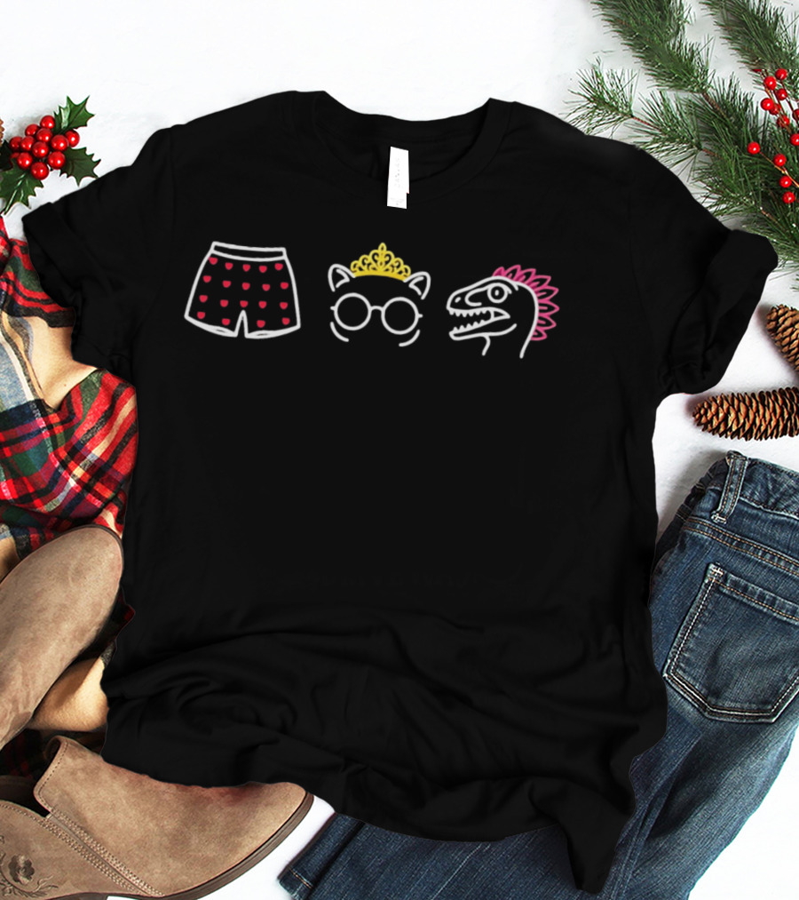 Boxers Hearts Tiara Glasses Dinosaur Neon T-Shirt