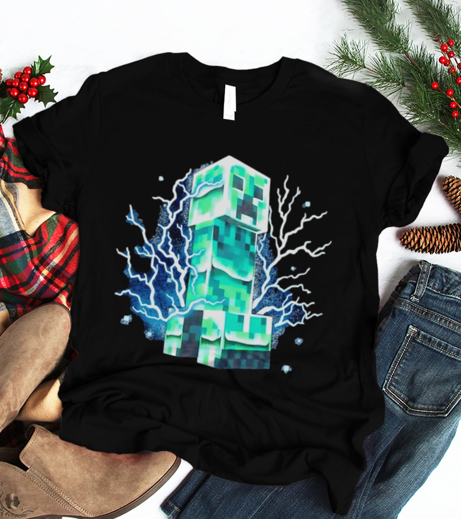 Charged Creeper Lightning Pixelated Monster Gaming Adventure T-Shirt