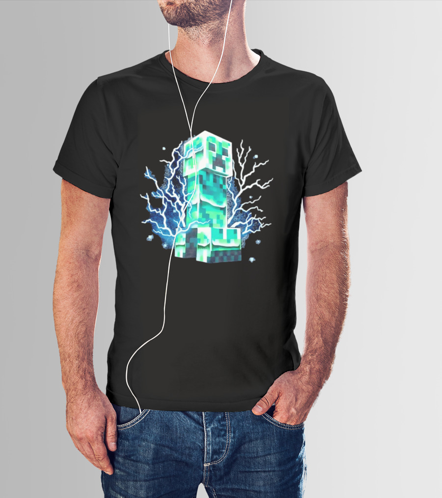 Charged Creeper Lightning Pixelated Monster Gaming Adventure T-Shirt