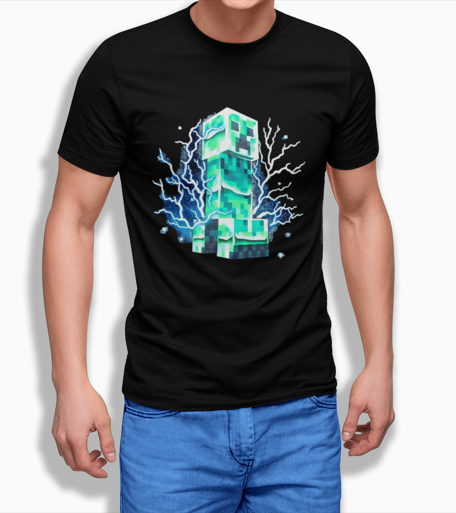 Charged Creeper Lightning Pixelated Monster Gaming Adventure T-Shirt