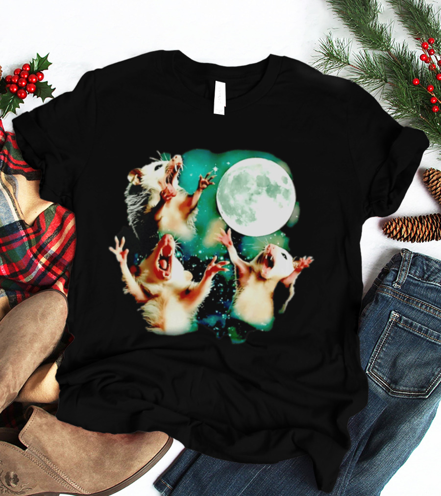 Screaming Opossums Howling At The Moon Opossum Moonlight Night Sky T-Shirt