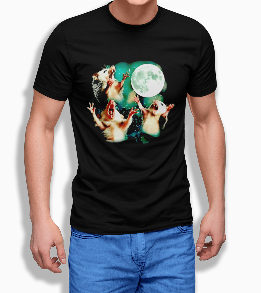 Screaming Opossums Howling At The Moon Opossum Moonlight Night Sky T-Shirt