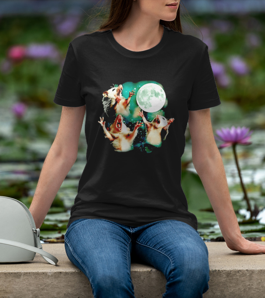 Screaming Opossums Howling At The Moon Opossum Moonlight Night Sky T-Shirt