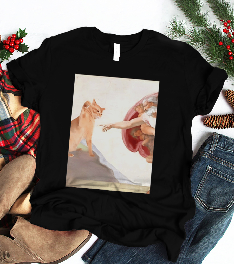 The Creation Of Adam With A Cat By Michelangelo T-Shirt