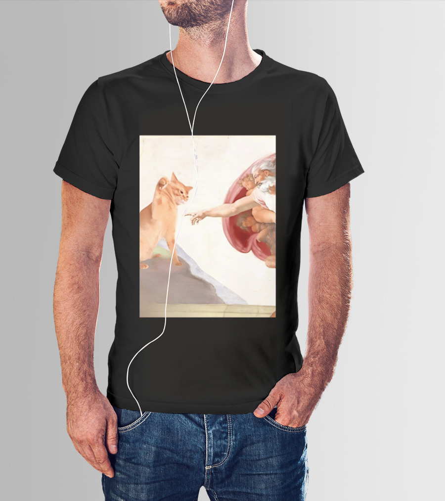 The Creation Of Adam With A Cat By Michelangelo T-Shirt