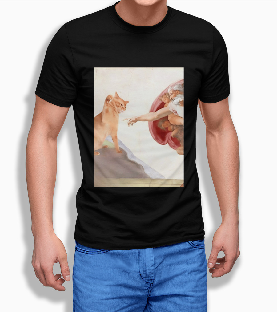 The Creation Of Adam With A Cat By Michelangelo T-Shirt