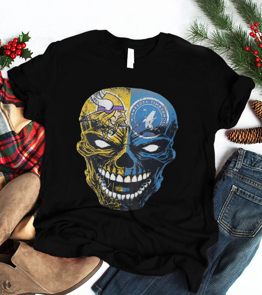 Minnesota Vikings Timberwolves Skull Mashup T-Shirt