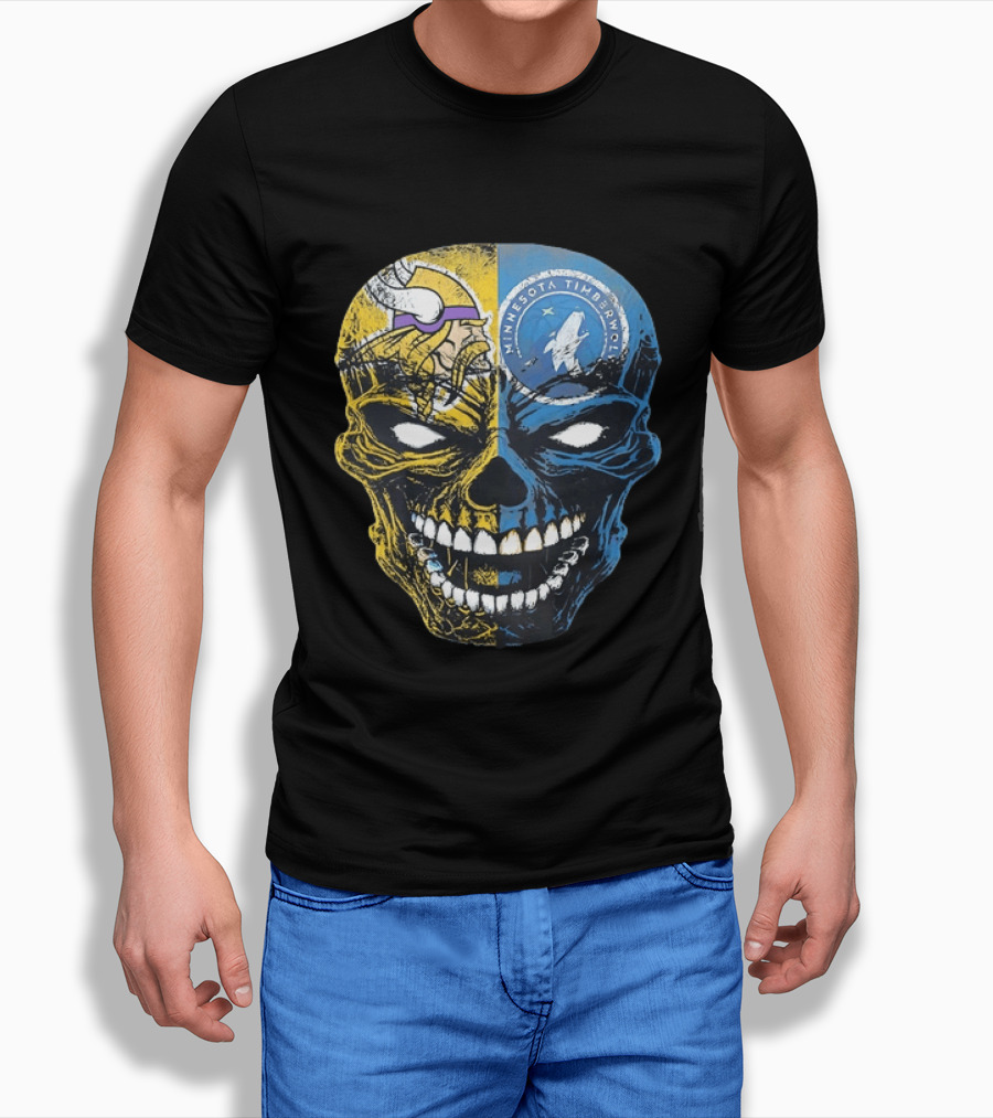 Minnesota Vikings Timberwolves Skull Mashup T-Shirt