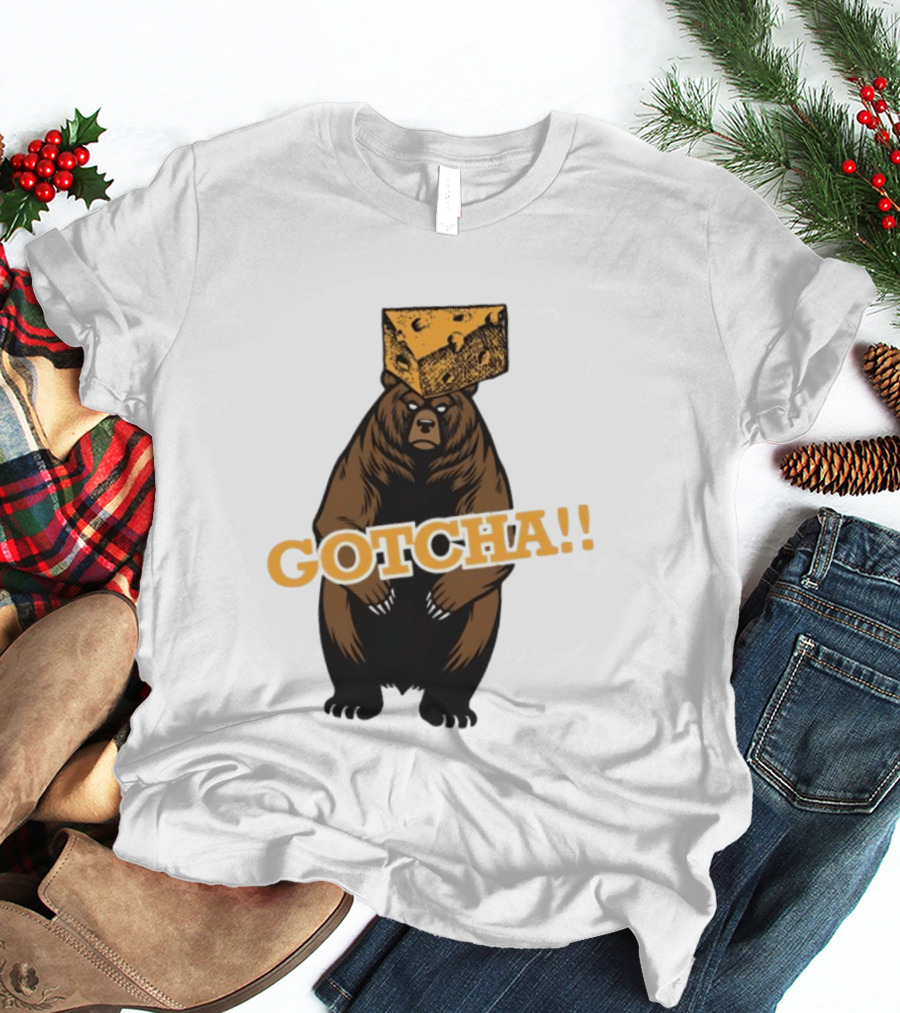 Bear Cheese Head Gotcha Green Bay Packers Fan T-Shirt