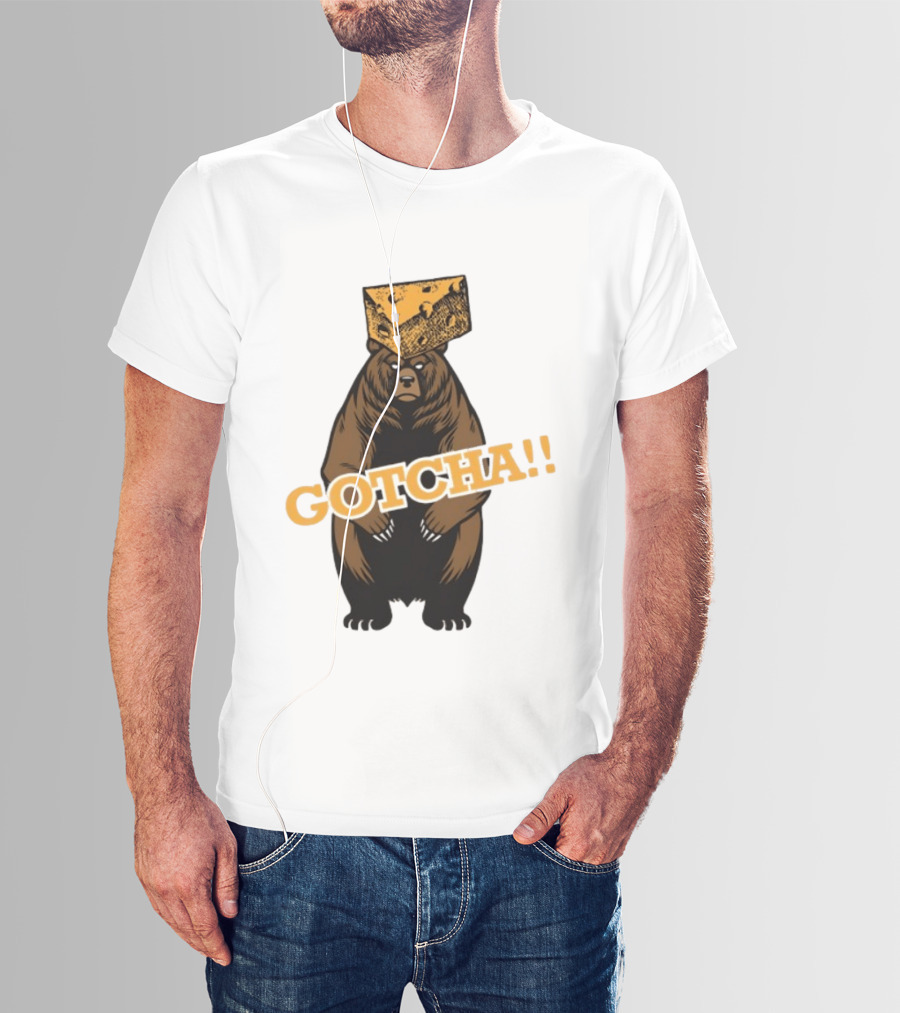 Bear Cheese Head Gotcha Green Bay Packers Fan T-Shirt