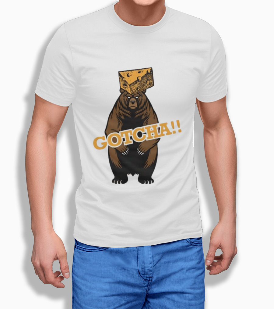 Bear Cheese Head Gotcha Green Bay Packers Fan T-Shirt