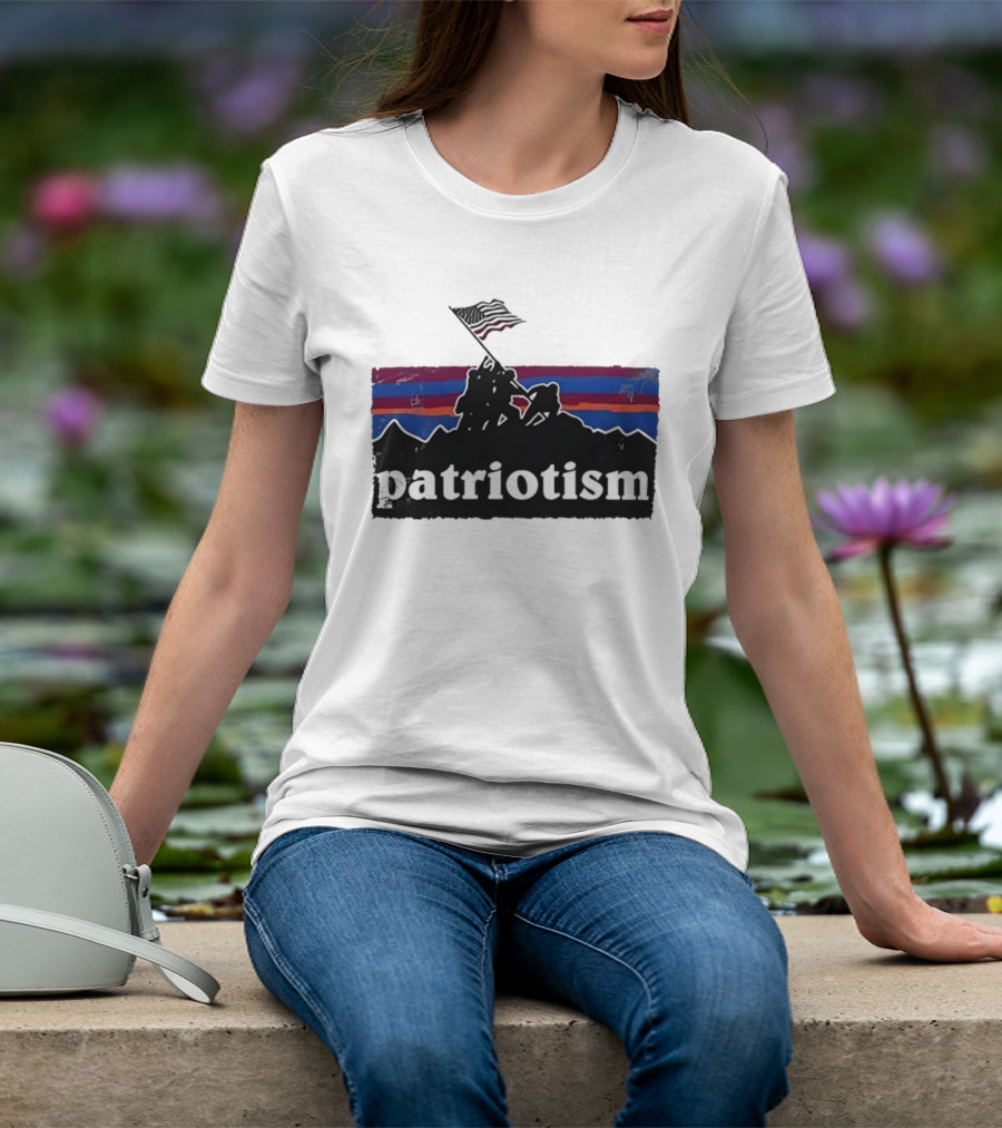 Patriotism Distressed Iwo Jima Flag Raising Retro Stripes T-Shirt