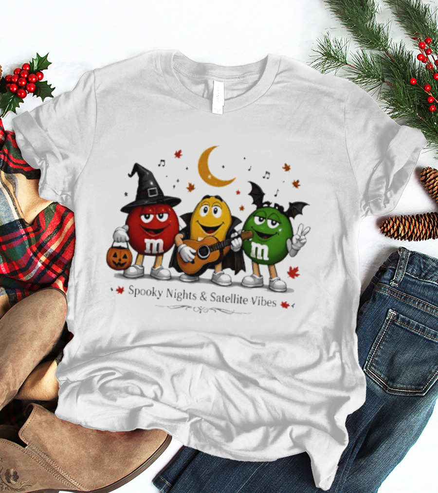 M&M's Spooky Nights & Satellite Vibes Halloween Pumpkin Witch Guitar Bat Moon T-Shirt