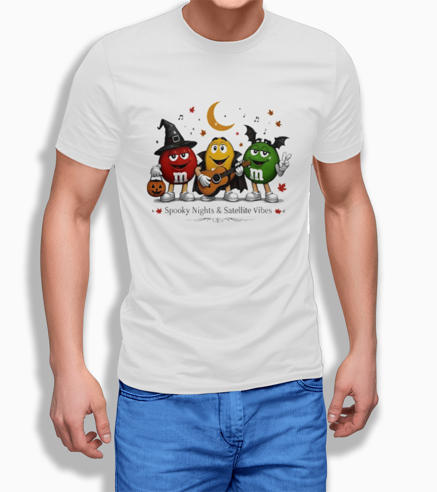 M&M's Spooky Nights & Satellite Vibes Halloween Pumpkin Witch Guitar Bat Moon T-Shirt