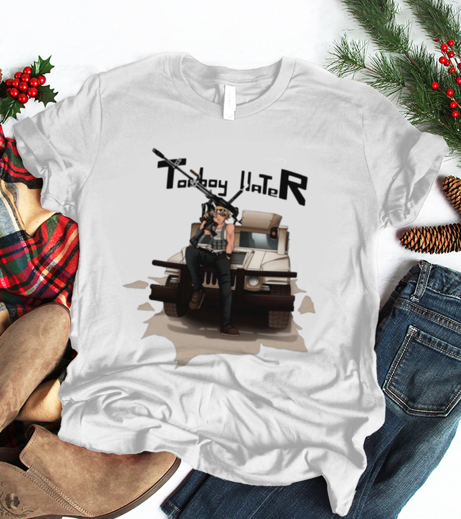 Tomboy Hater Anime Character With Gun And Armored Vehicle T-Shirt
