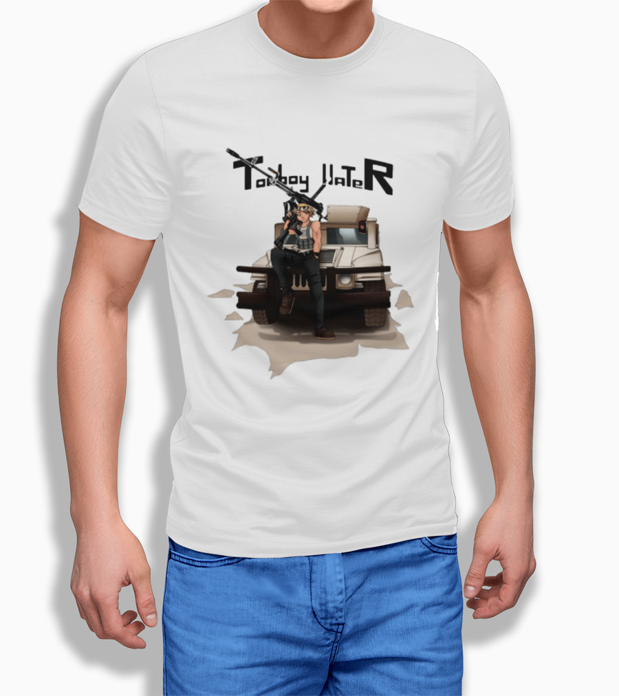 Tomboy Hater Anime Character With Gun And Armored Vehicle T-Shirt