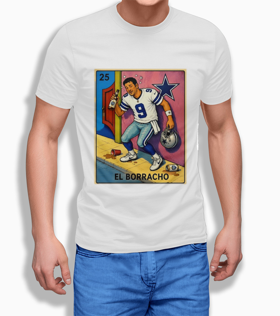 Tony Romo Dallas Cowboys El Borracho Loteria Card 25 T-Shirt